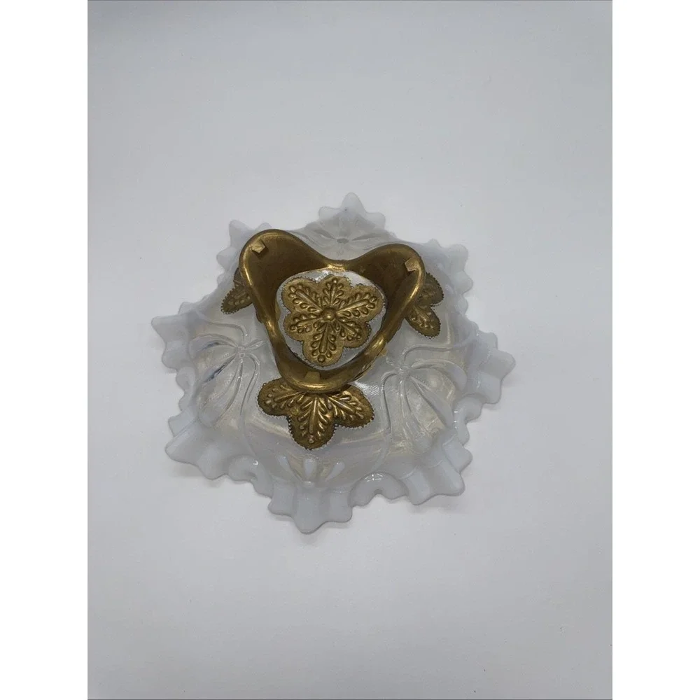 Northwood Dugan Glass Opalescent Crimped‎ Ruffle Footed & Goofus Gold Glass Bowl